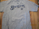 Milwaukee Brewers Script Logo Grey T Shirt Large Majestic