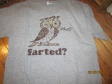Whoo Farted? Grey T Shirt Medium Owl Funny Ha Ha