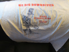 Vintage WEISSE FUNERAL HOME Allen Park "We Dig Downriver" Logo Grey T Shirt XL