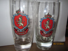 Pair Of Vintage Stroh's Beer Detroit Lion Crest Optic 0.25ltr Glasses From Germany By Rastal