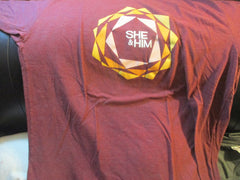 SHE & HIM Logo Red T Shirt Large American Apparel Tri Blend Zooey Deschanel M Ward