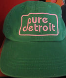 Pure Detroit Green Cotton Baseball Hat Pink Logo Adjustable