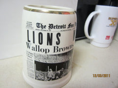 Detroit Lions Original 1957 NFL Champions Newspaper Headline Ceramic Stein