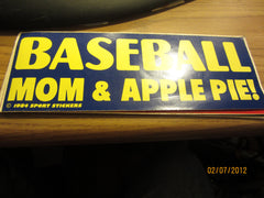 Baseball Mom & Apple Pie Vintage 1984 Bumper Sticker Blue/Yellow