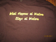 Western Michigan Vintage "What Happens At Western...." Brown T Shirt Medium